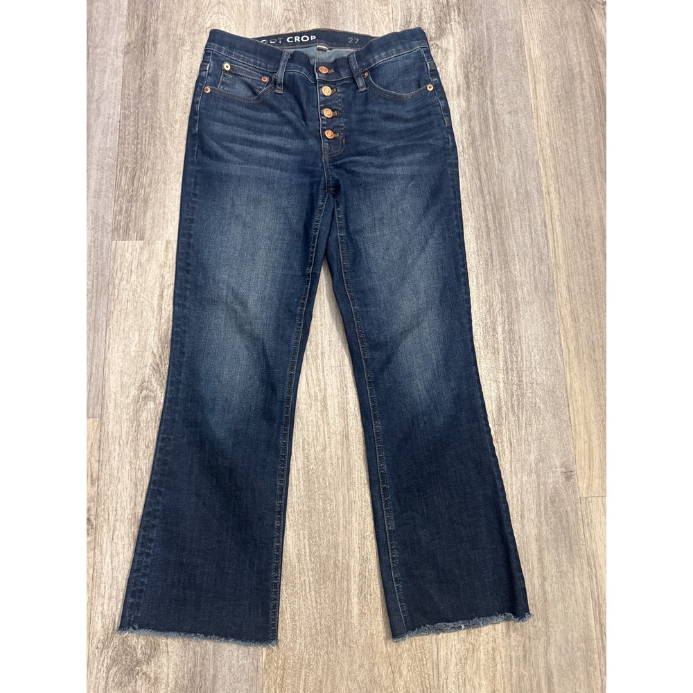 J.Crew Demi Boot Crop Dark Wash High Rise Button Fly Raw Hem Jeans 27